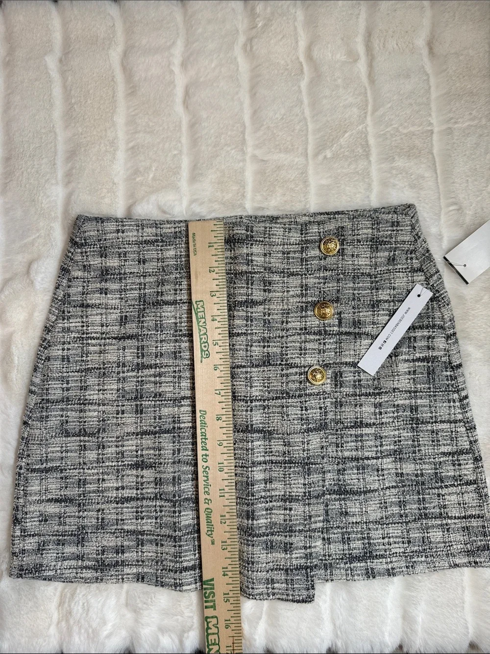 NWT Tweed Plaid Mini Skirt with Gold Buttons - Black & White